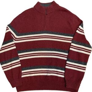 Chaps Maroon White Striped Quarter-Zip Pullover Sweater Sz XL Preppy Grandpacore